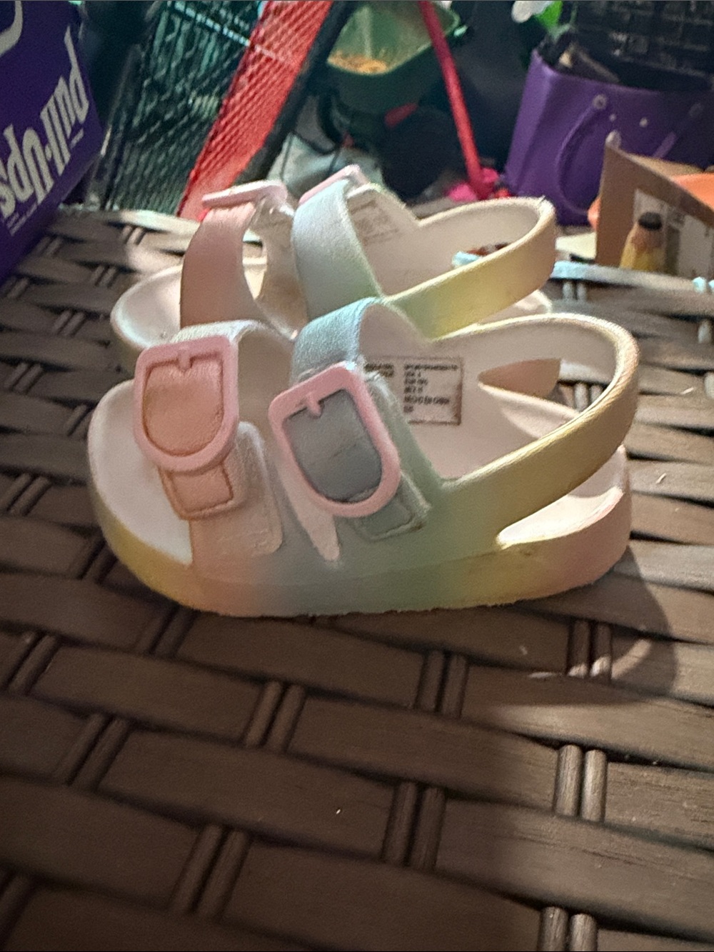 Toddler Rainbow Pastel Buckle Sandals - Pink & Green - Picture 2 of 2